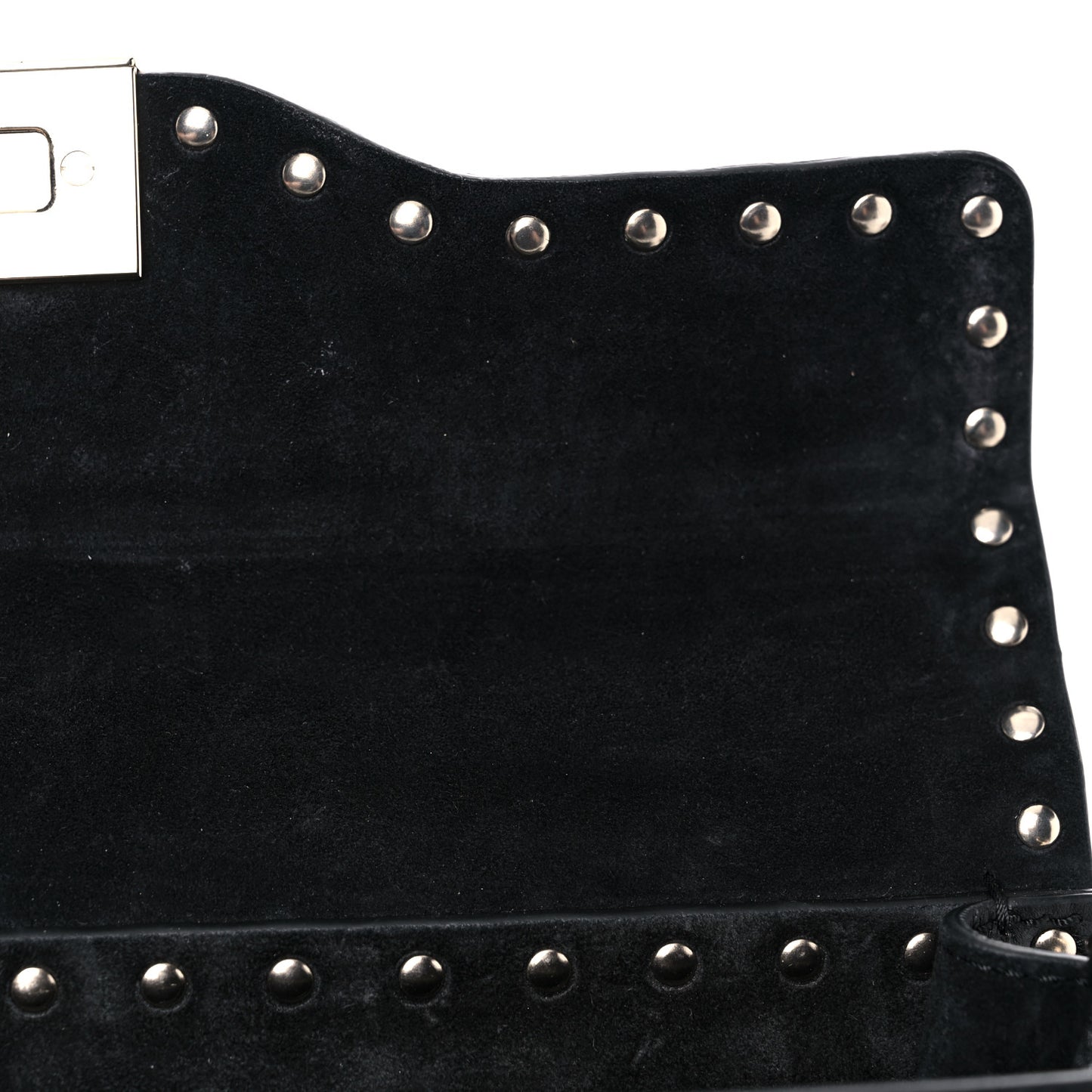 Pebbled Calfskin Small Rockstud Single Handle Flap Bag Black