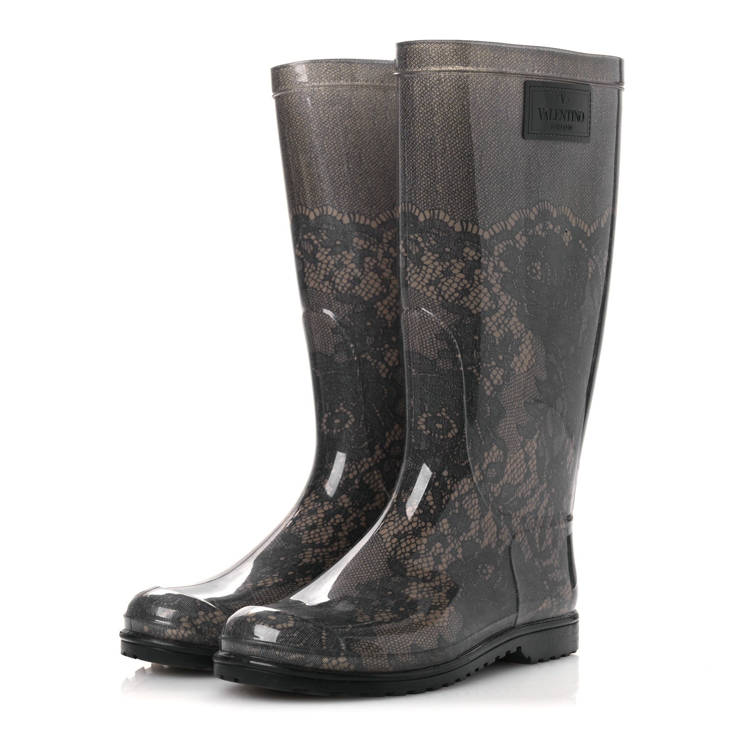 Valentino Garavani Rubber Lace Rainboots 36 Grey Beige 4 of 10