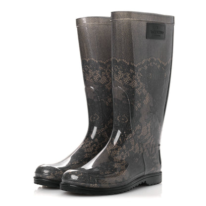 Valentino Garavani Rubber Lace Rainboots 36 Grey Beige 4 of 10
