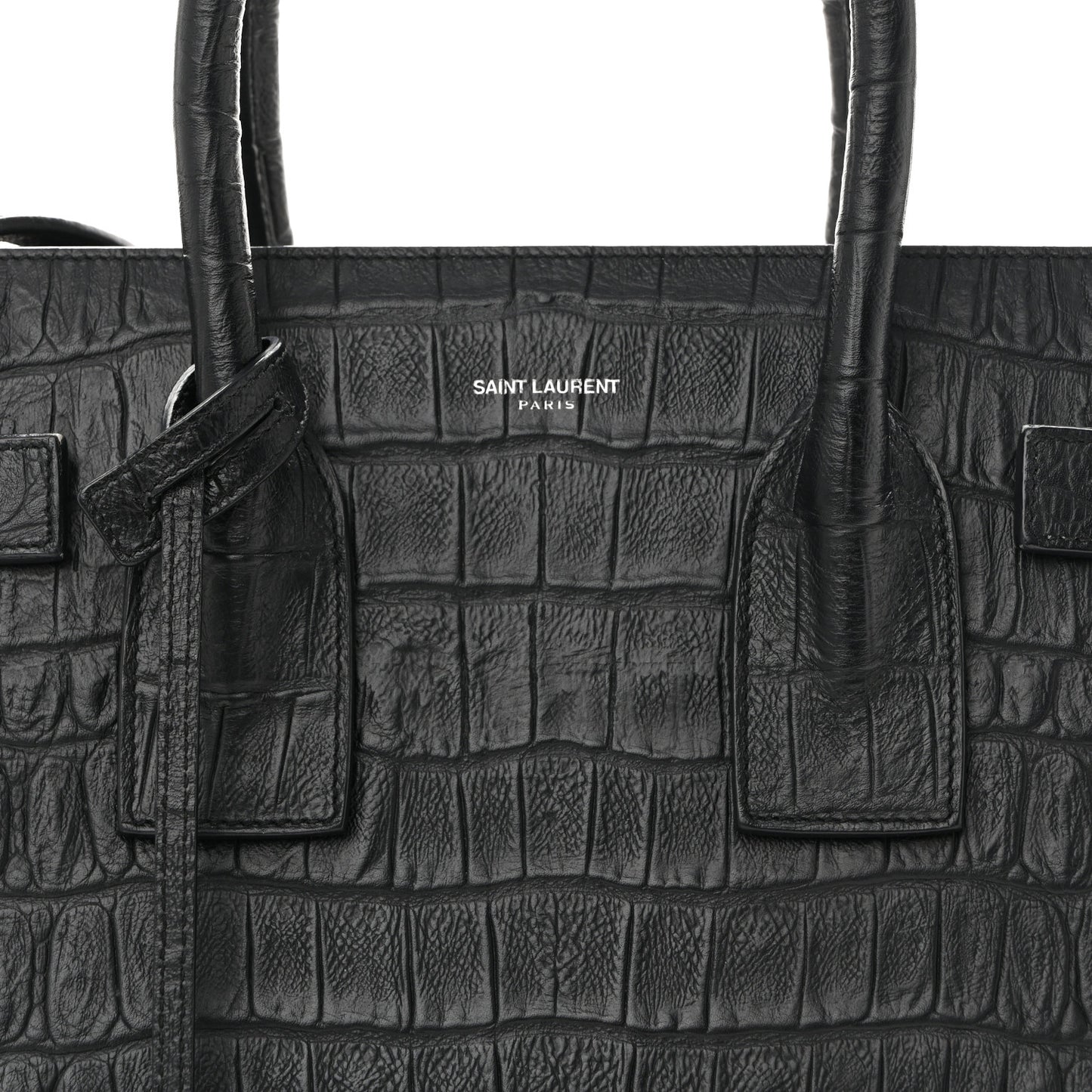 Calfskin Crocodile Embossed Small Sac de Jour Black
