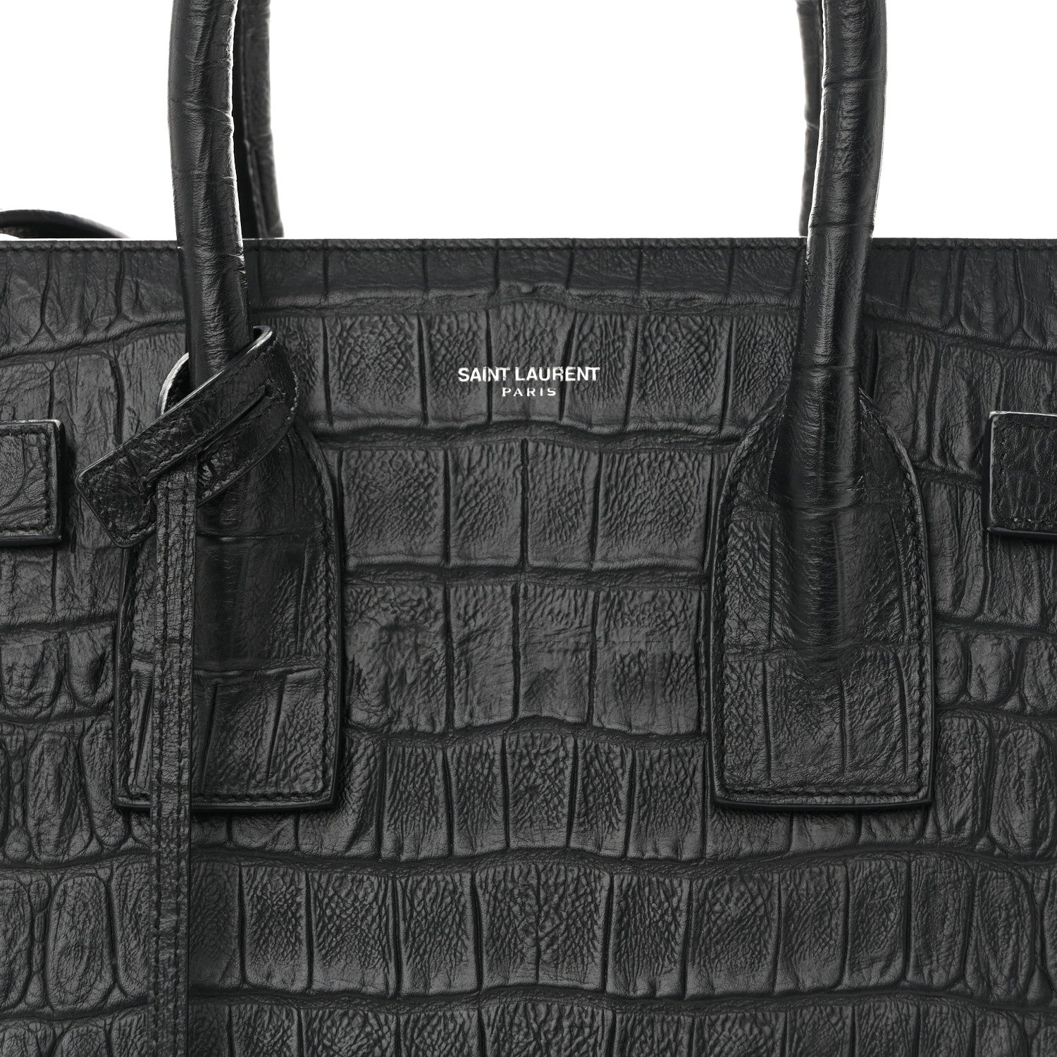 Saint Laurent Calfskin Crocodile Embossed Small Sac de Jour Black 9 of 14