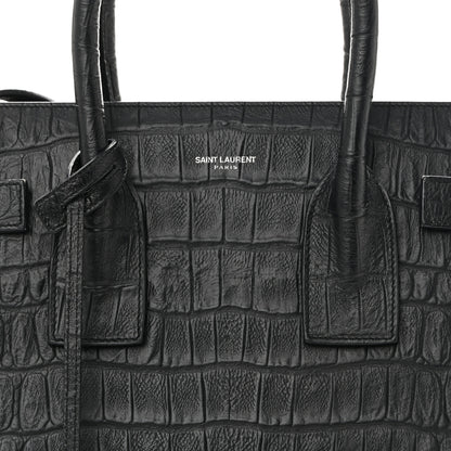 Saint Laurent Calfskin Crocodile Embossed Small Sac de Jour Black 9 of 14