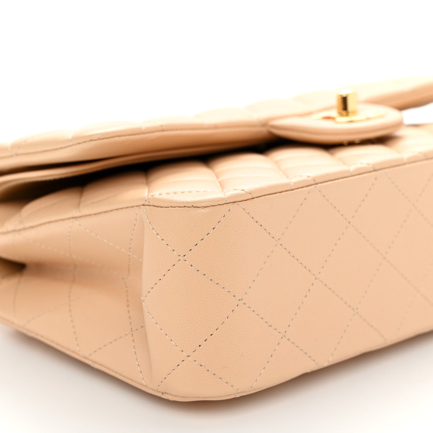 Lambskin Quilted Medium Double Flap Beige