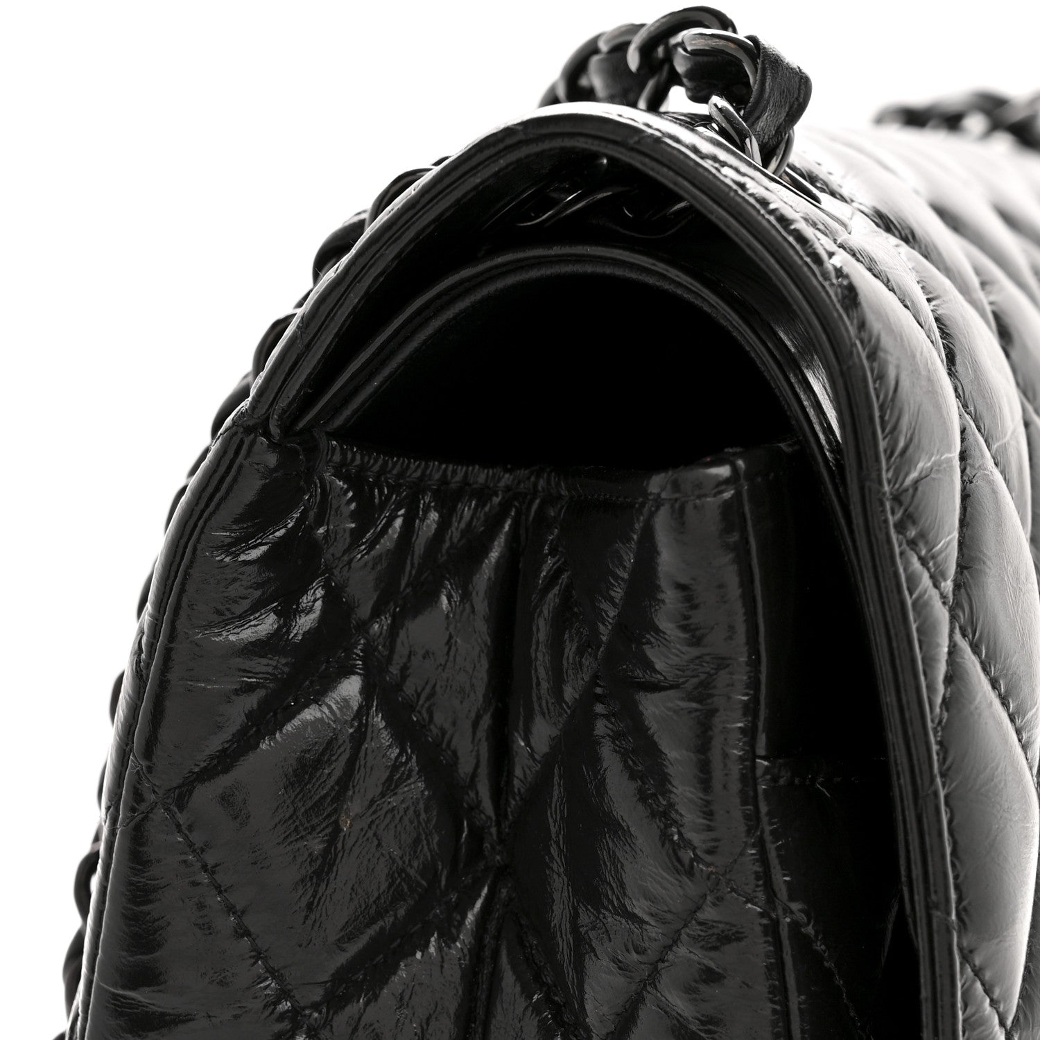 Chanel Shiny Crumpled Calfskin Quilted Jumbo Double Flap So Black 14 of 14