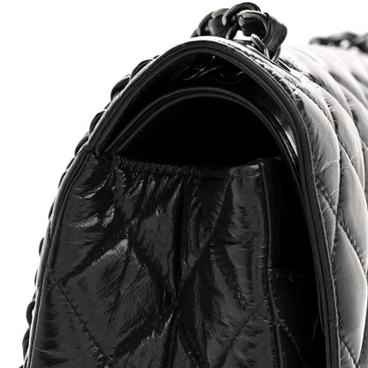 Chanel Shiny Crumpled Calfskin Quilted Jumbo Double Flap So Black 14 of 14