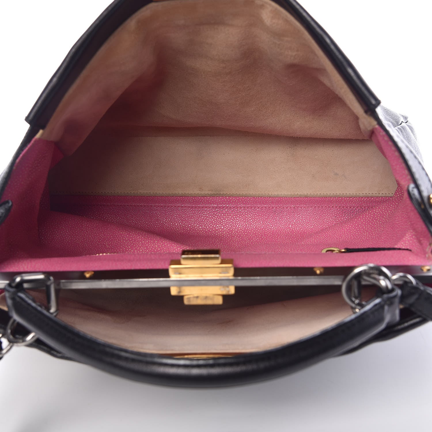 Fendi Goatskin Large Peekaboo Iconic Satchel Black Lampone 6 of 25
