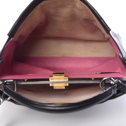 Fendi Goatskin Large Peekaboo Iconic Satchel Black Lampone 6 of 25