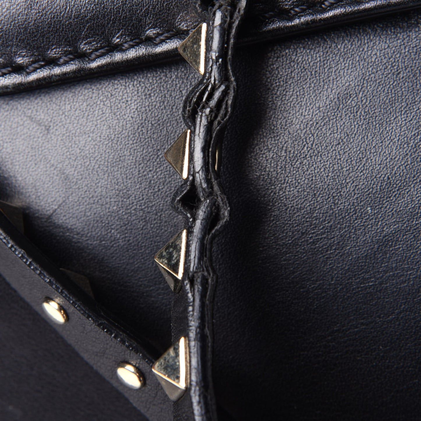 Vitello Large Rockstud Single Handle Flap Satchel Black