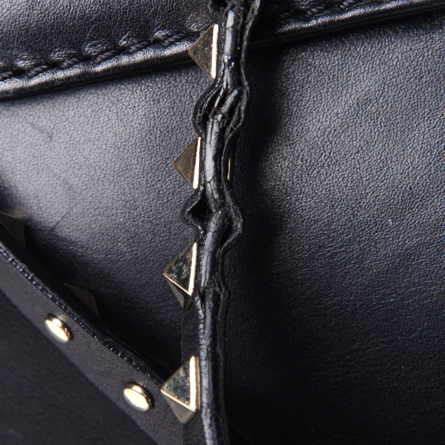 Valentino Garavani Vitello Large Rockstud Single Handle Flap Satchel Black 12 of 12