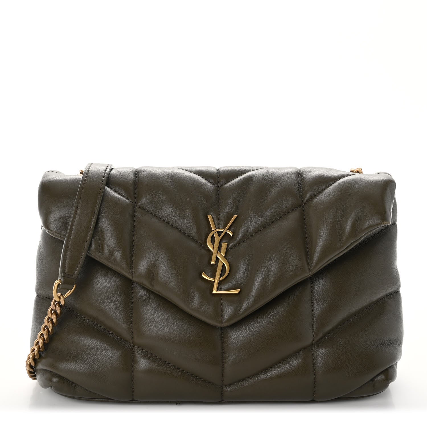 Saint Laurent Lambskin Quilted Toy Loulou Puffer Monogram Chain Satchel Seaweed 1 of 11