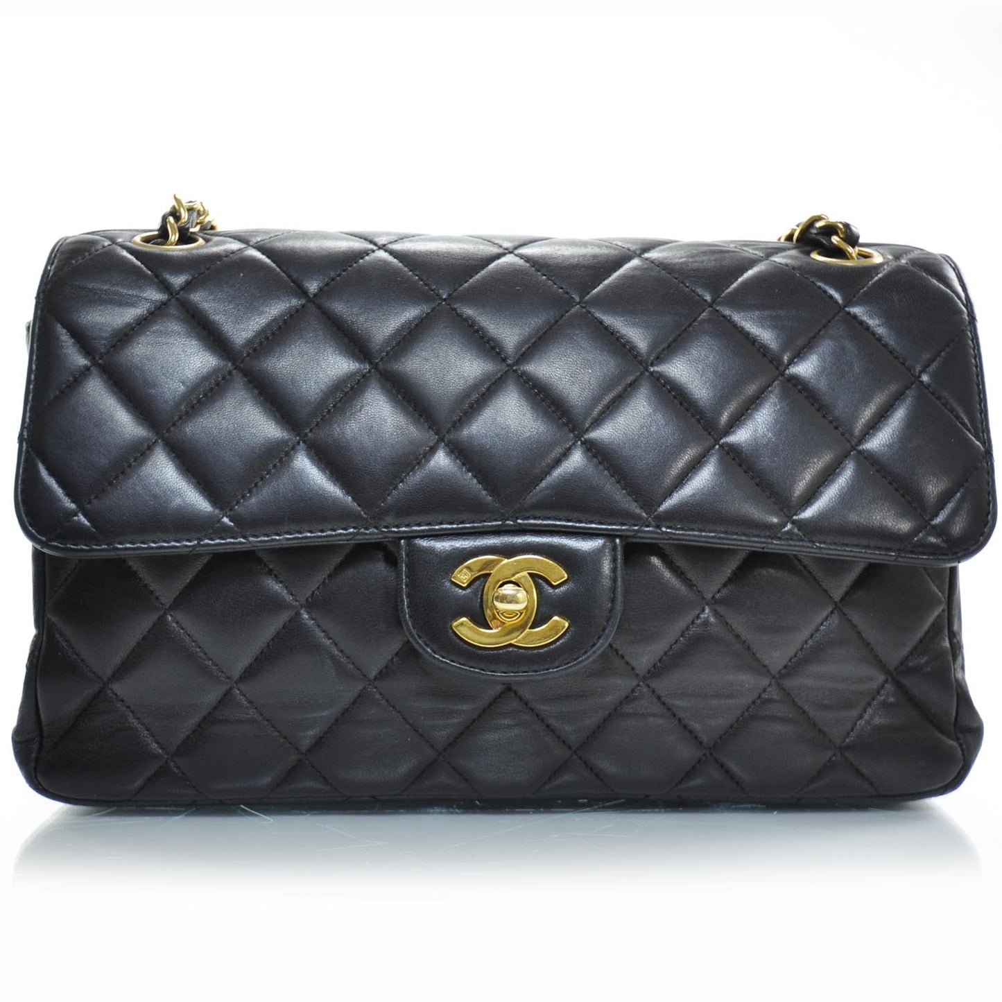 Lambskin Double Sided Medium Flap Navy
