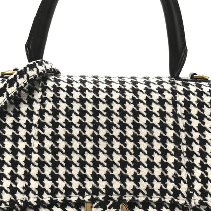 Balenciaga Wool Houndstooth Small Hourglass Top Handle Bag Black White 7 of 9