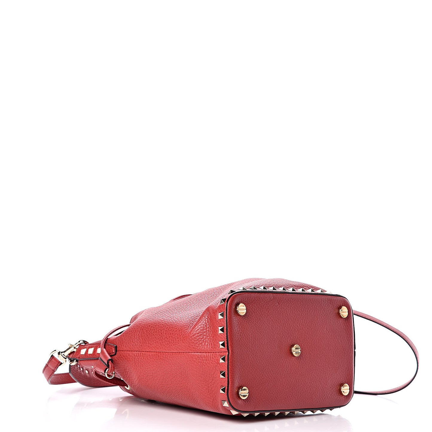 Pebbled Calfskin Small Rockstud Bucket Bag Red