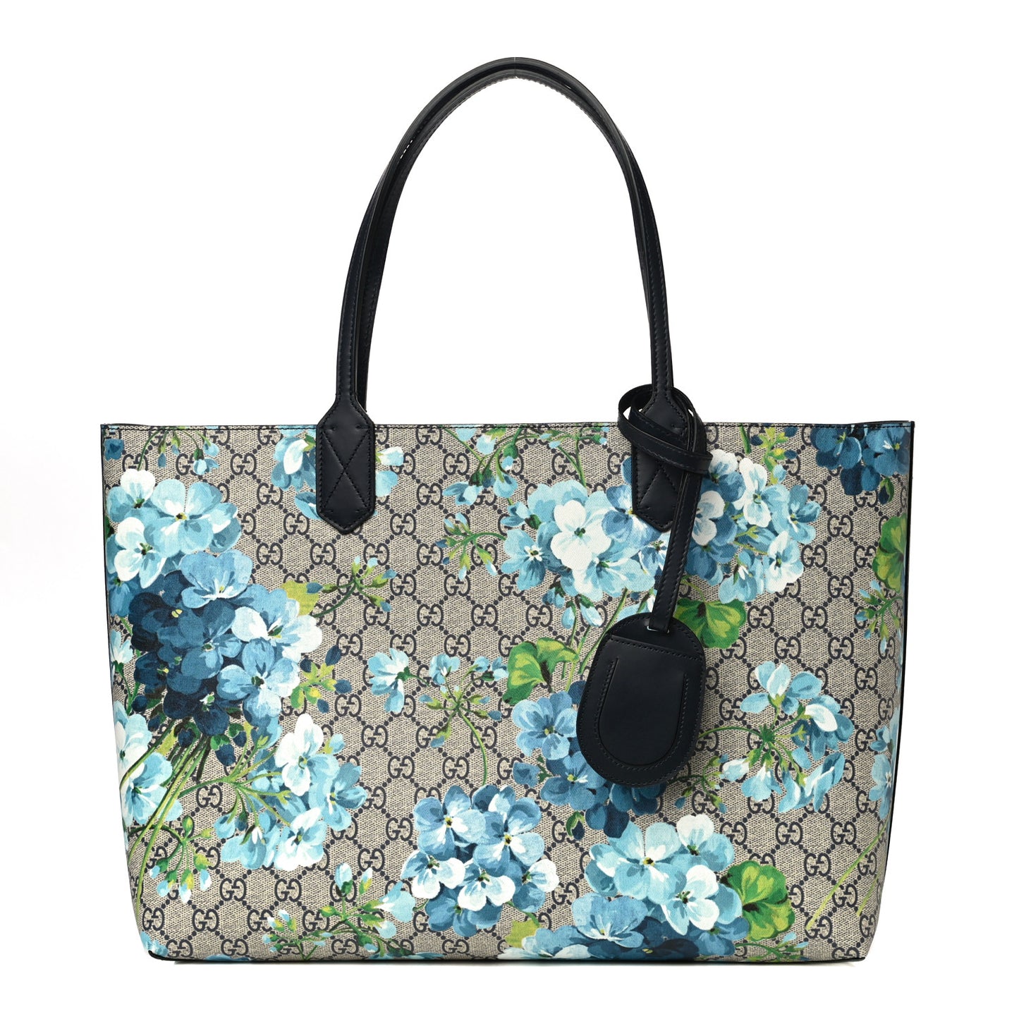 GG Supreme Monogram Blooms Medium Reversible Tote Beige Blue Navy