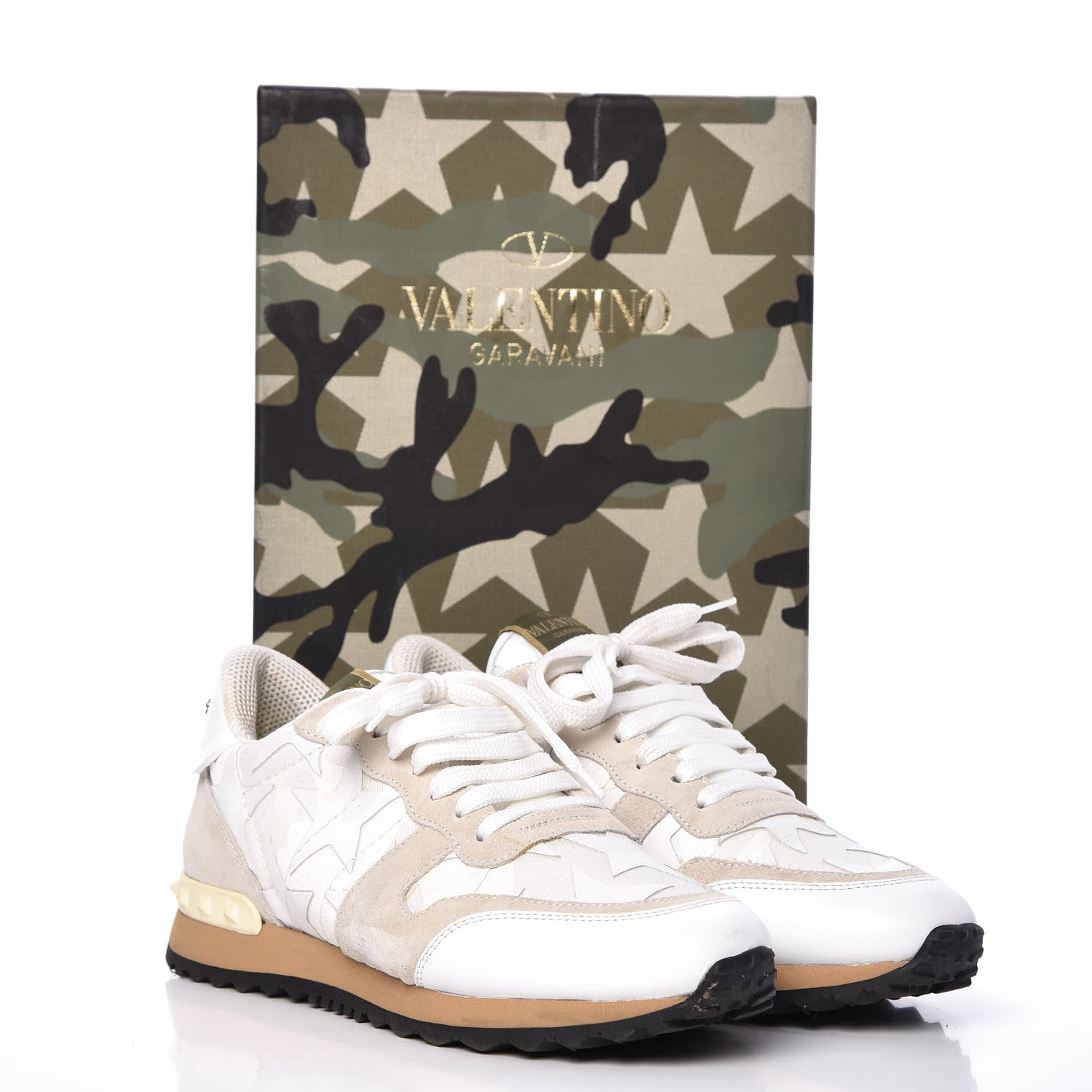 Valentino Garavani Fabric Suede Camustars Womens Rockrunner Sneakers 37.5 White 10 of 10