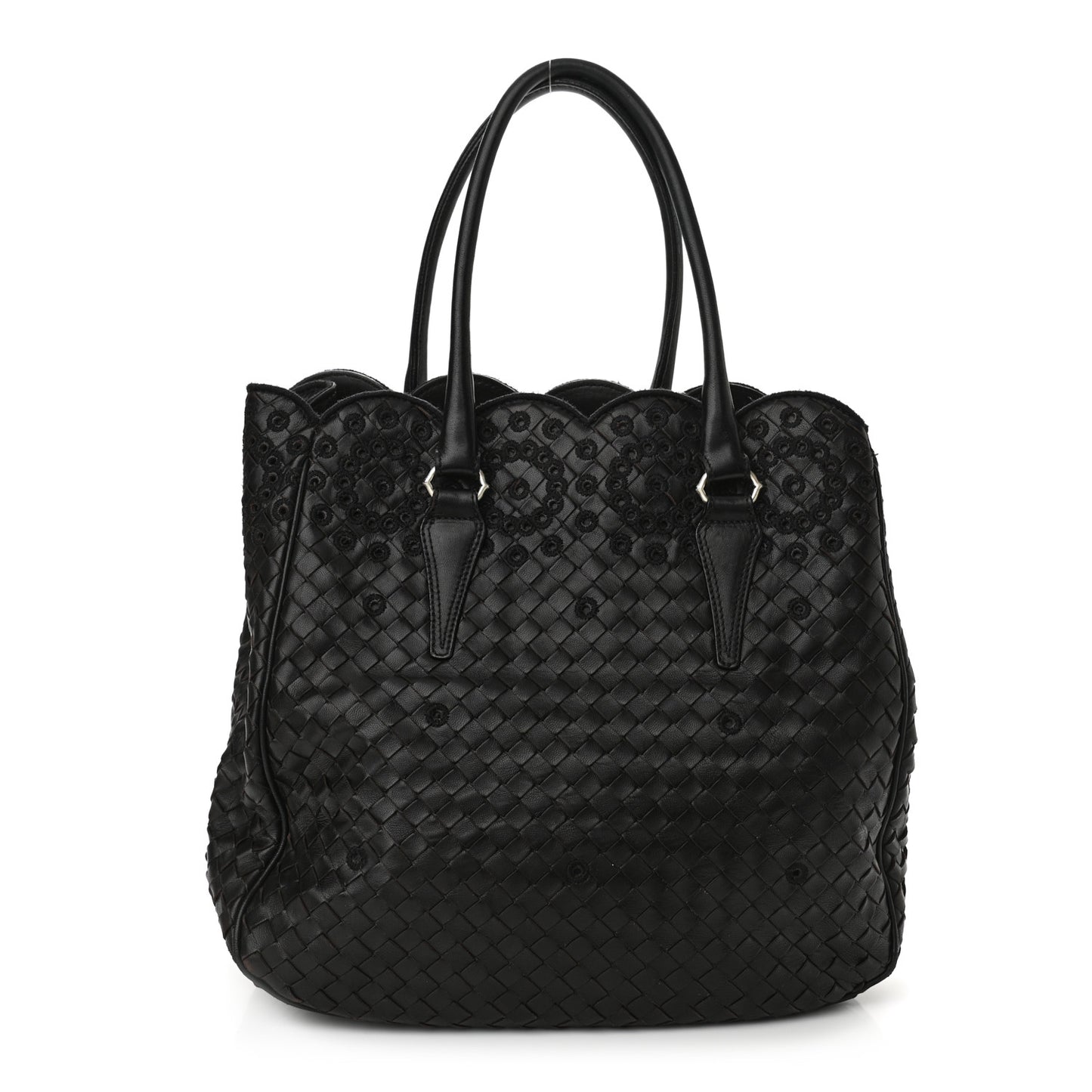 Nappa Intrecciato Embroidered Lace Shoulder Bag Black