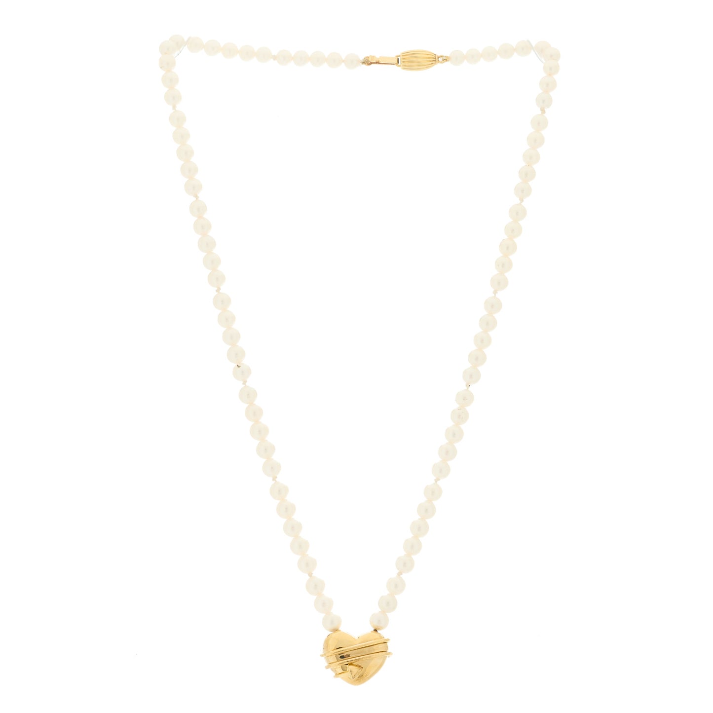 18K Yellow Gold Cultured Pearl Cupid's Arrow Heart Necklace