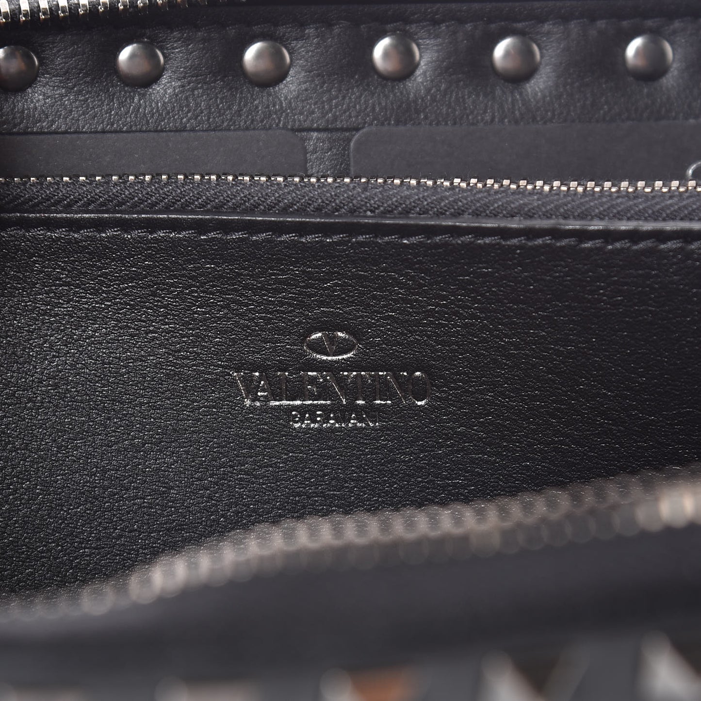Calfskin Tonal Rockstud Zip Around Wallet Black