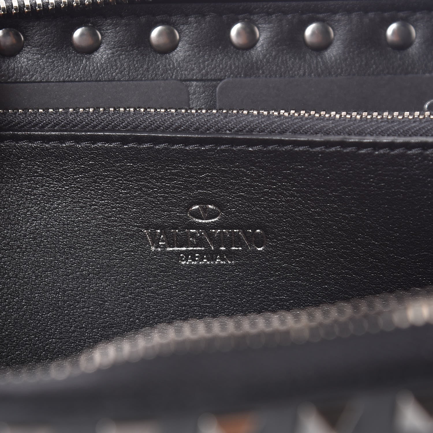 Valentino Garavani Calfskin Tonal Rockstud Zip Around Wallet Black 6 of 9