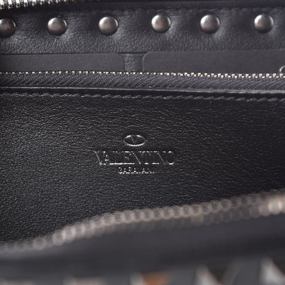 Valentino Garavani Calfskin Tonal Rockstud Zip Around Wallet Black 6 of 9