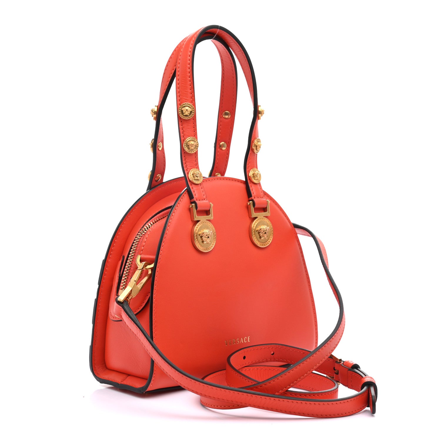 Versace Calfskin Small Medallion Tribute Bowling Bag Orange 3 of 13