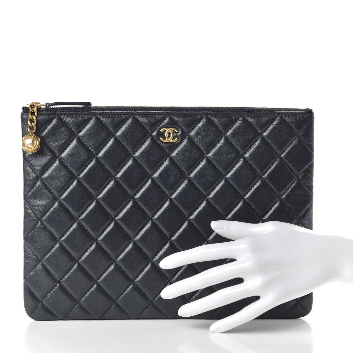 Lambskin Quilted Pearl Crush Medium Cosmetic Case Dark Blue