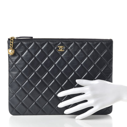 Chanel Lambskin Quilted Pearl Crush Medium Cosmetic Case Dark Blue 2 of 12
