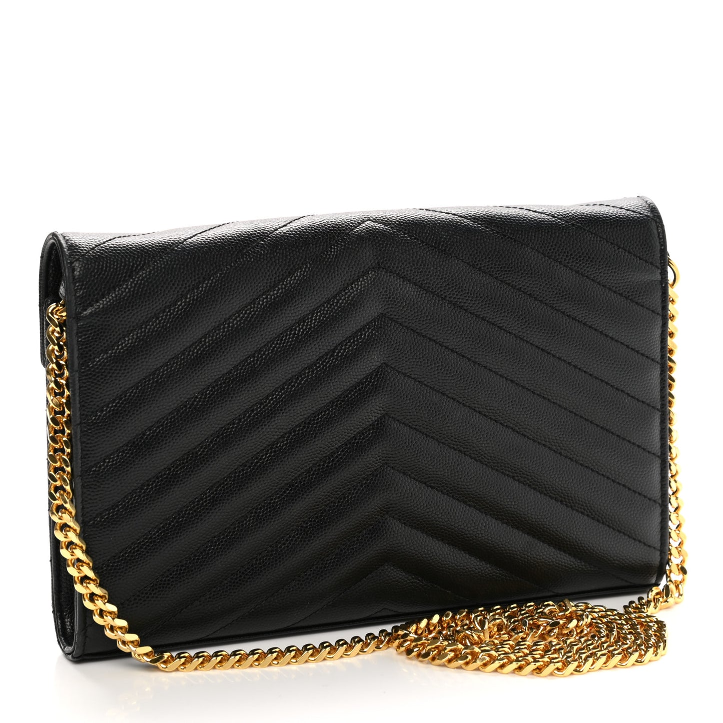 Grain De Poudre Matelasse Chevron Monogram Chain Wallet Black