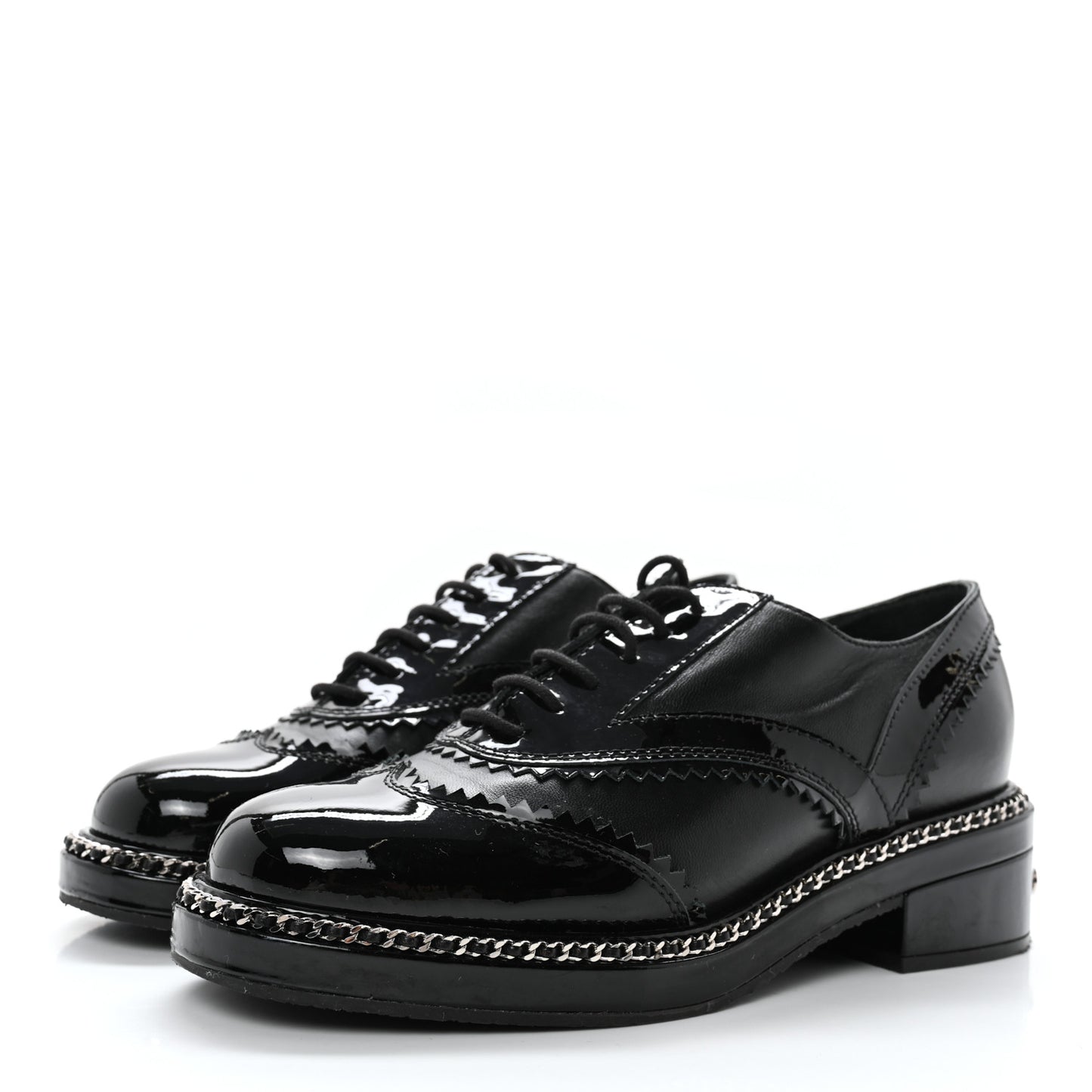 Lambskin Patent Calfskin CC Brogue Lace Up Oxfords 37 Black