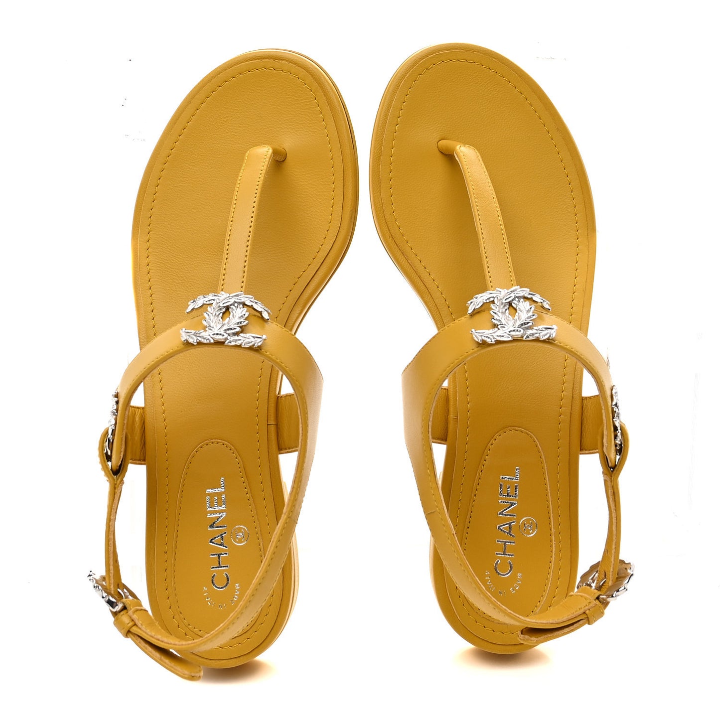 Lambskin CC Leaf Thong Sandals 36 Yellow