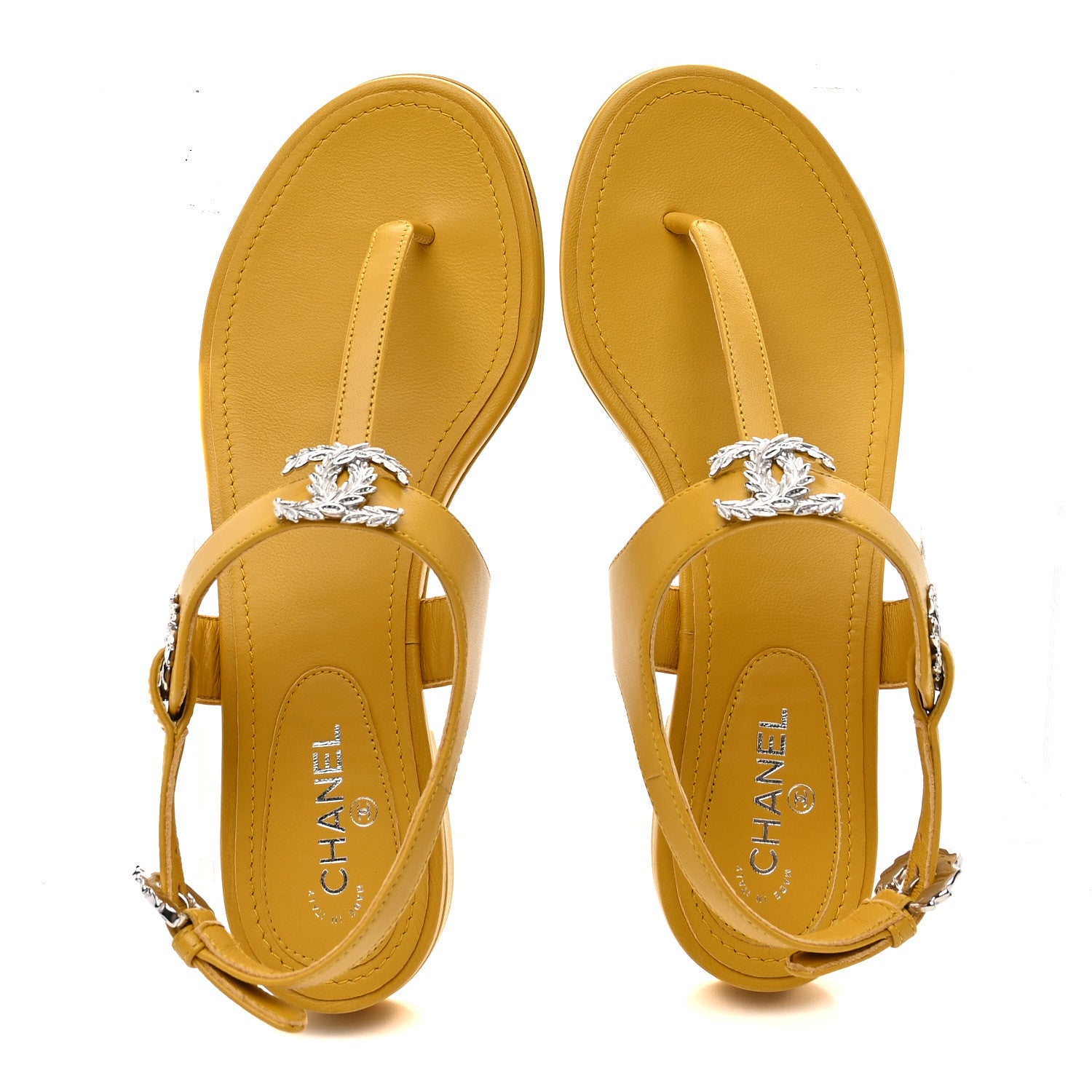 Chanel Lambskin CC Leaf Thong Sandals 36 Yellow 2 of 10