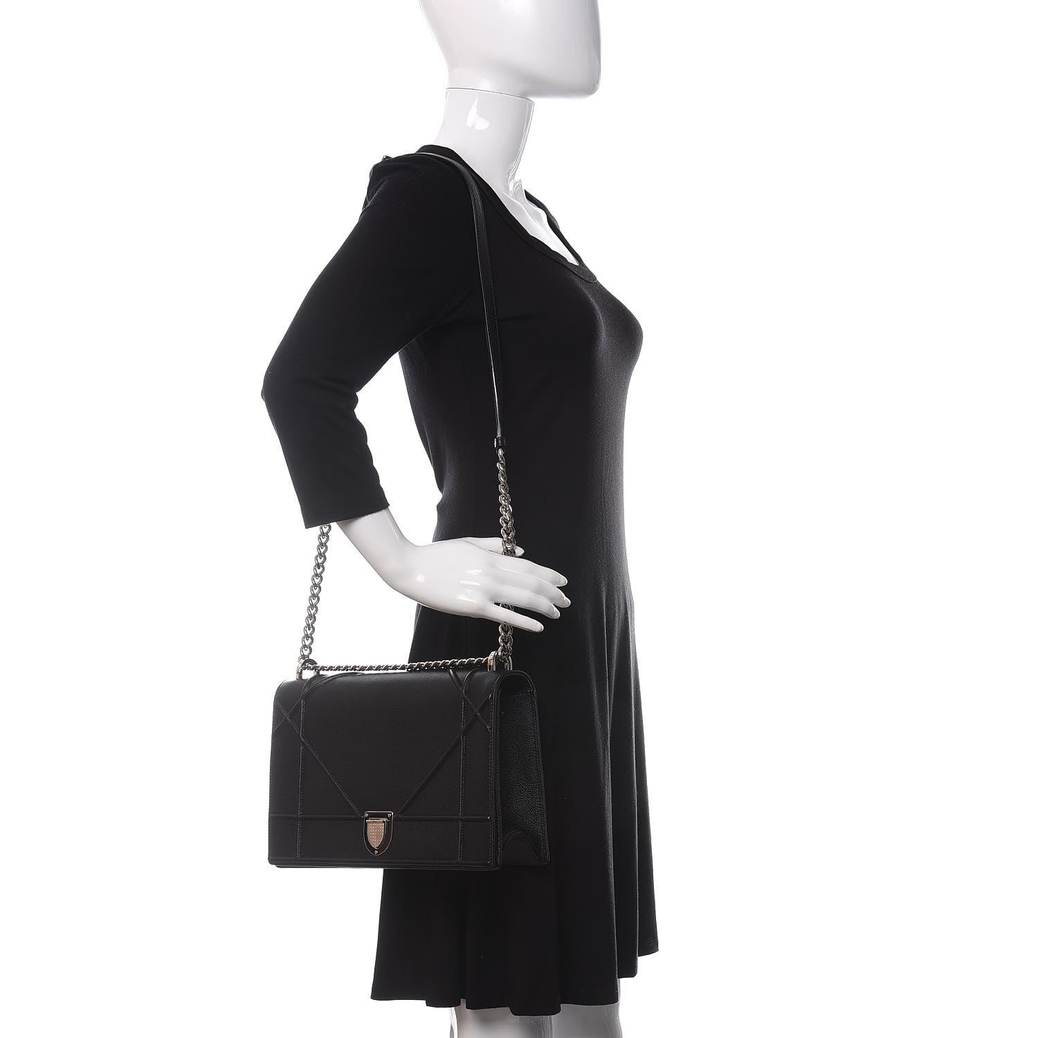 Christian Dior Grained Calfskin Large Diorama Flap Bag Black 2 of 10