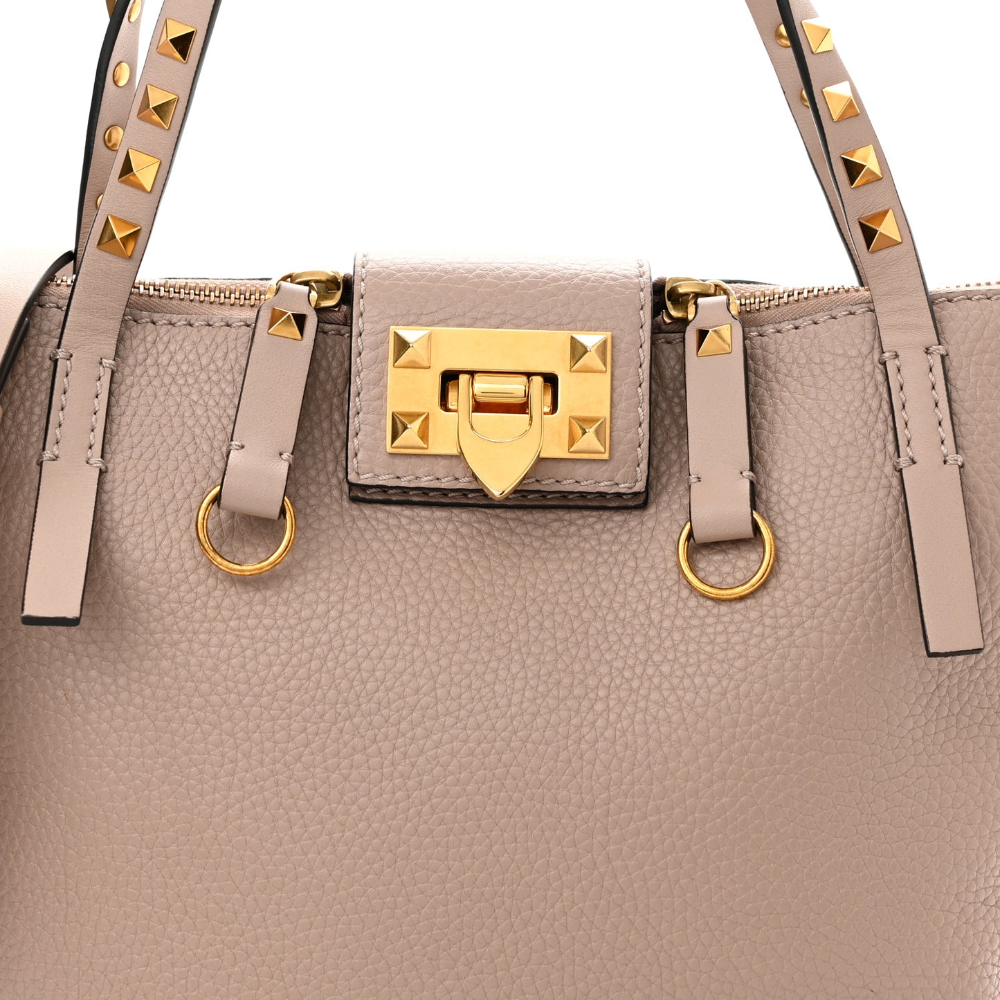 Pebbled Calfskin Rockstud Hype Tote Poudre