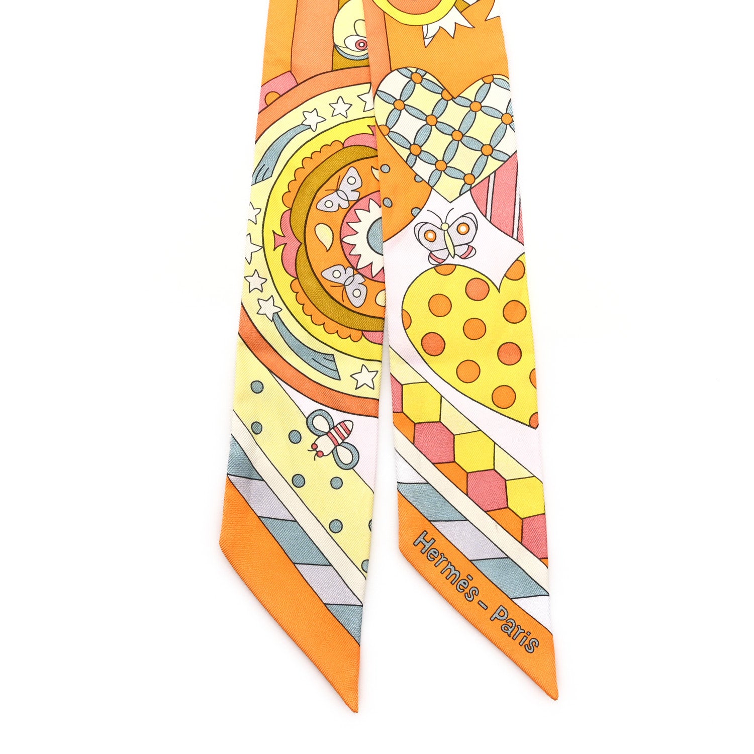 Hermes Silk Les Murmures de la Foret Twilly Orange Jaune Vif Vert 2 of 4