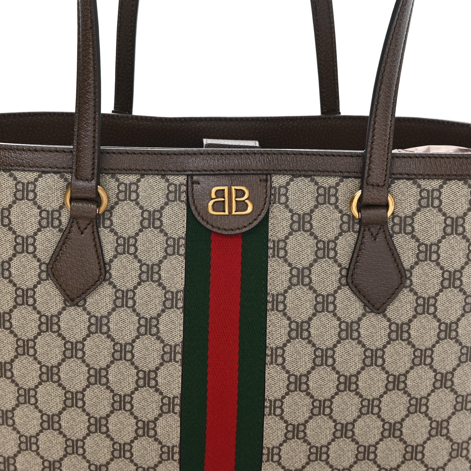 Gucci X BALENCIAGA BB Supreme Monogram Web Medium Ophidia Shopping Tote Beige New Acero 7 of 9