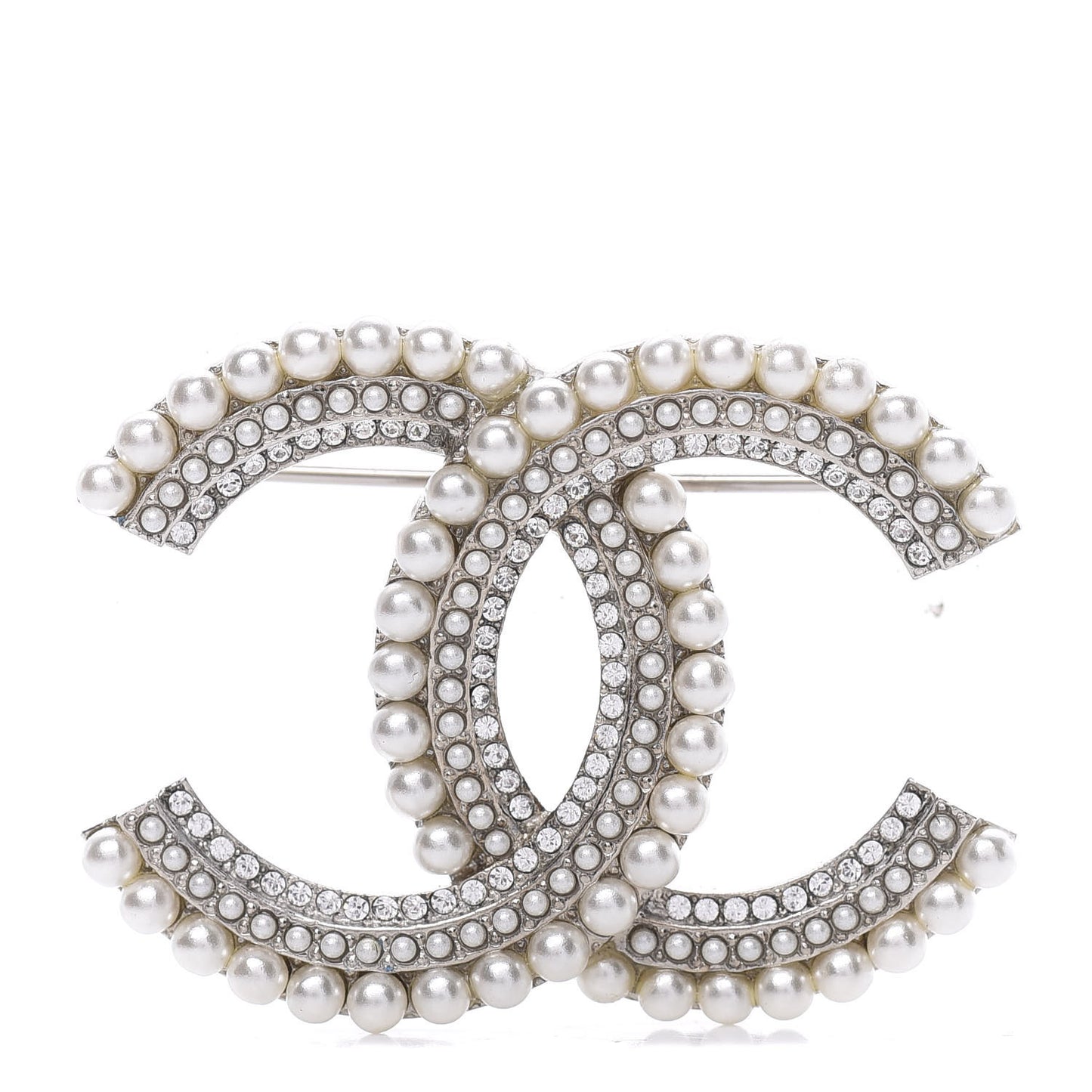 Pearl Crystal CC Brooch Silver