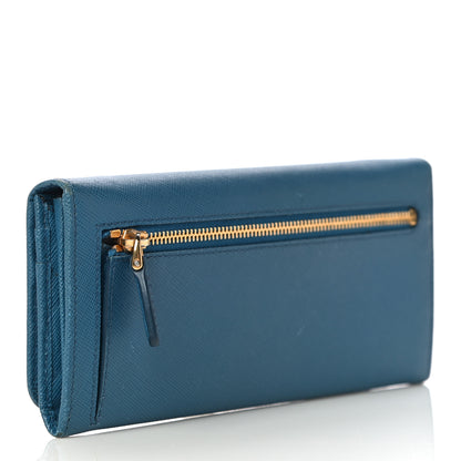 Prada Saffiano Metal Continental Flap Wallet Blue 3 of 17