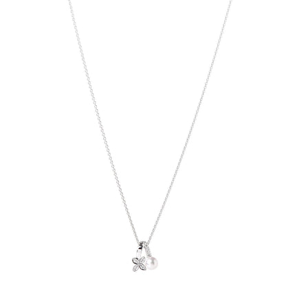 Mikimoto 18K White Gold Diamond Akoya Pearl 5.5mm Flower Pendant Necklace 1 of 6