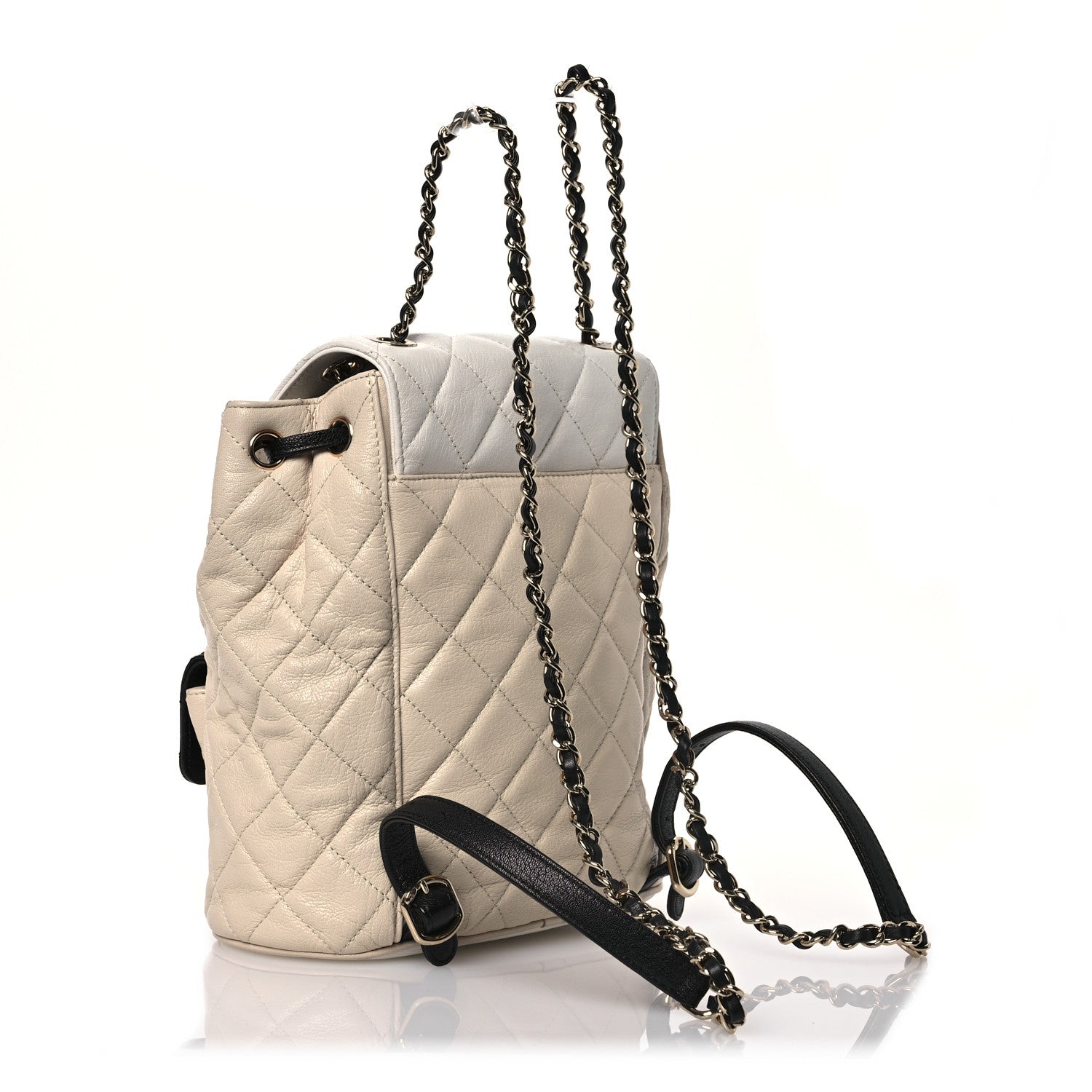 Chanel Goatskin Quilted Duma Drawstring Backpack Beige Black White 3 of 17