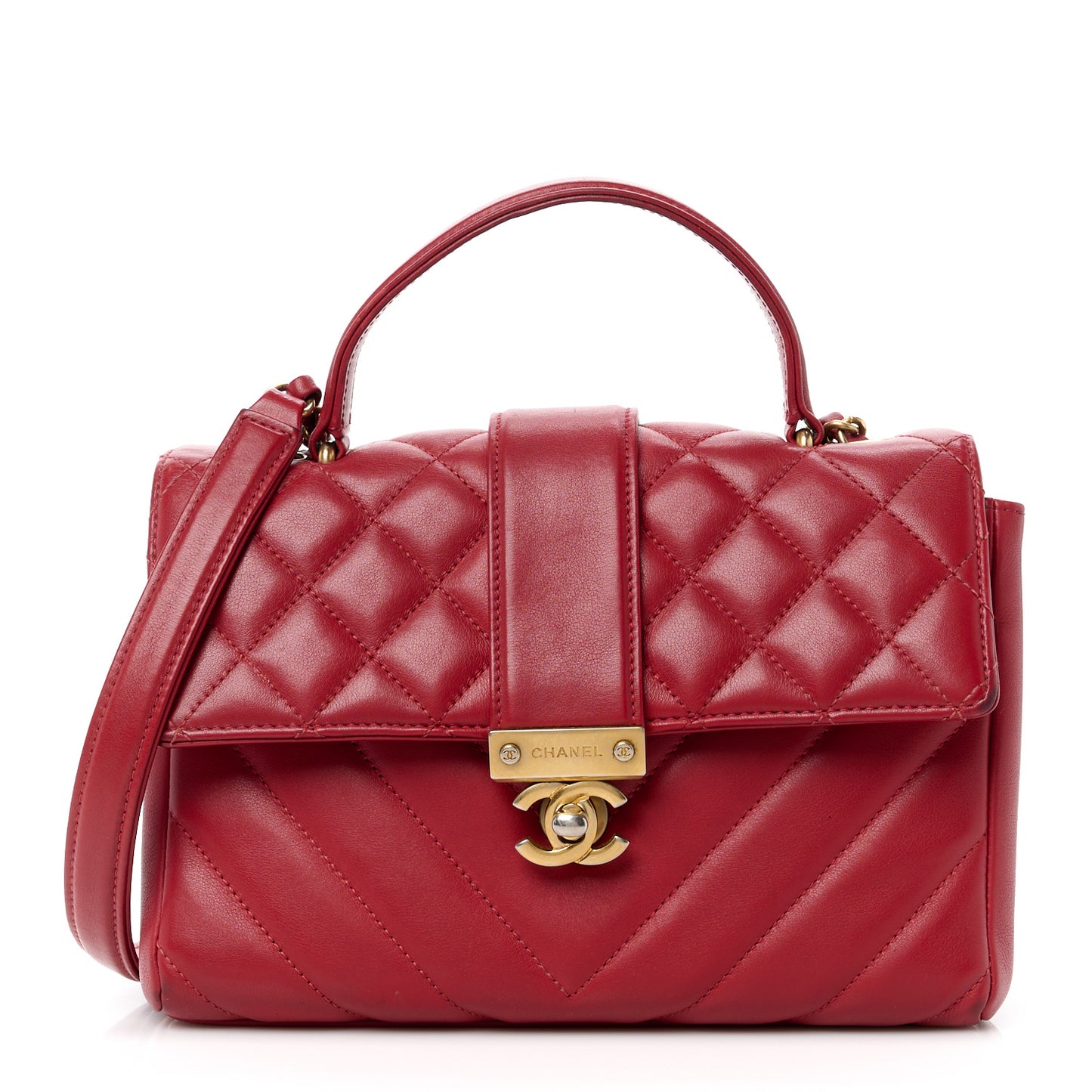 Calfskin Quilted Chevron In The City Bag Red