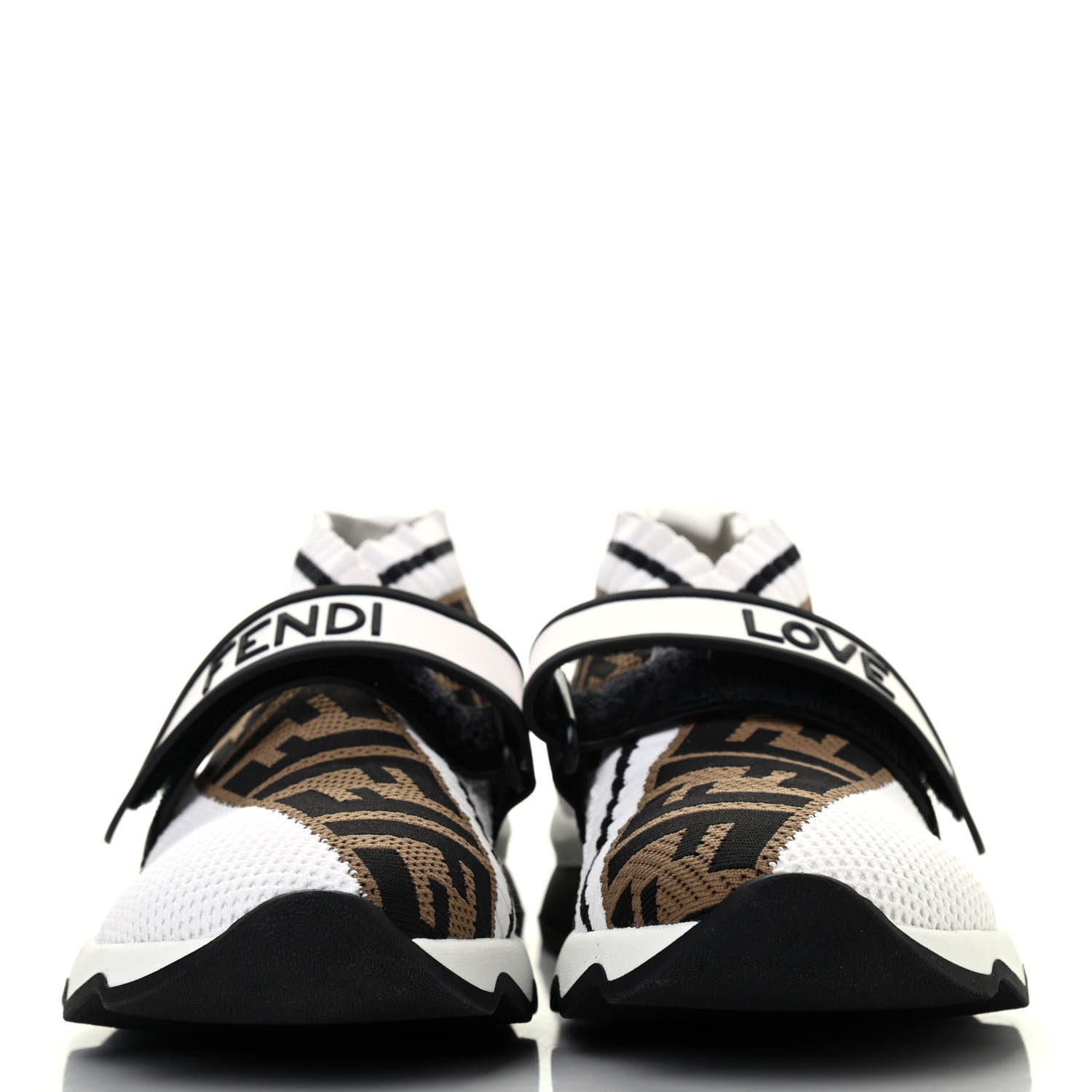 Fendi Stretch Yarn FF Stiff Band Rockoko Sneakers 35.5 White Black Tobacco 2 of 4