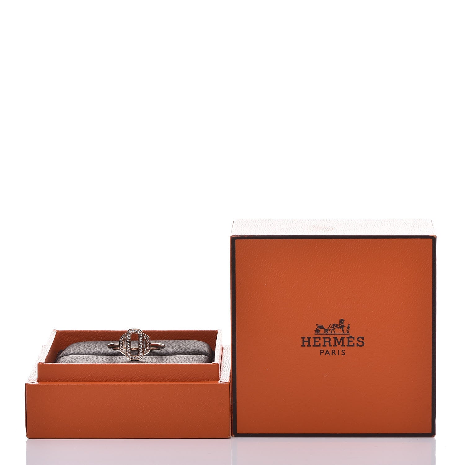 Hermes 18K Rose Gold Diamond Attelage Ring 50 5.25 8 of 8