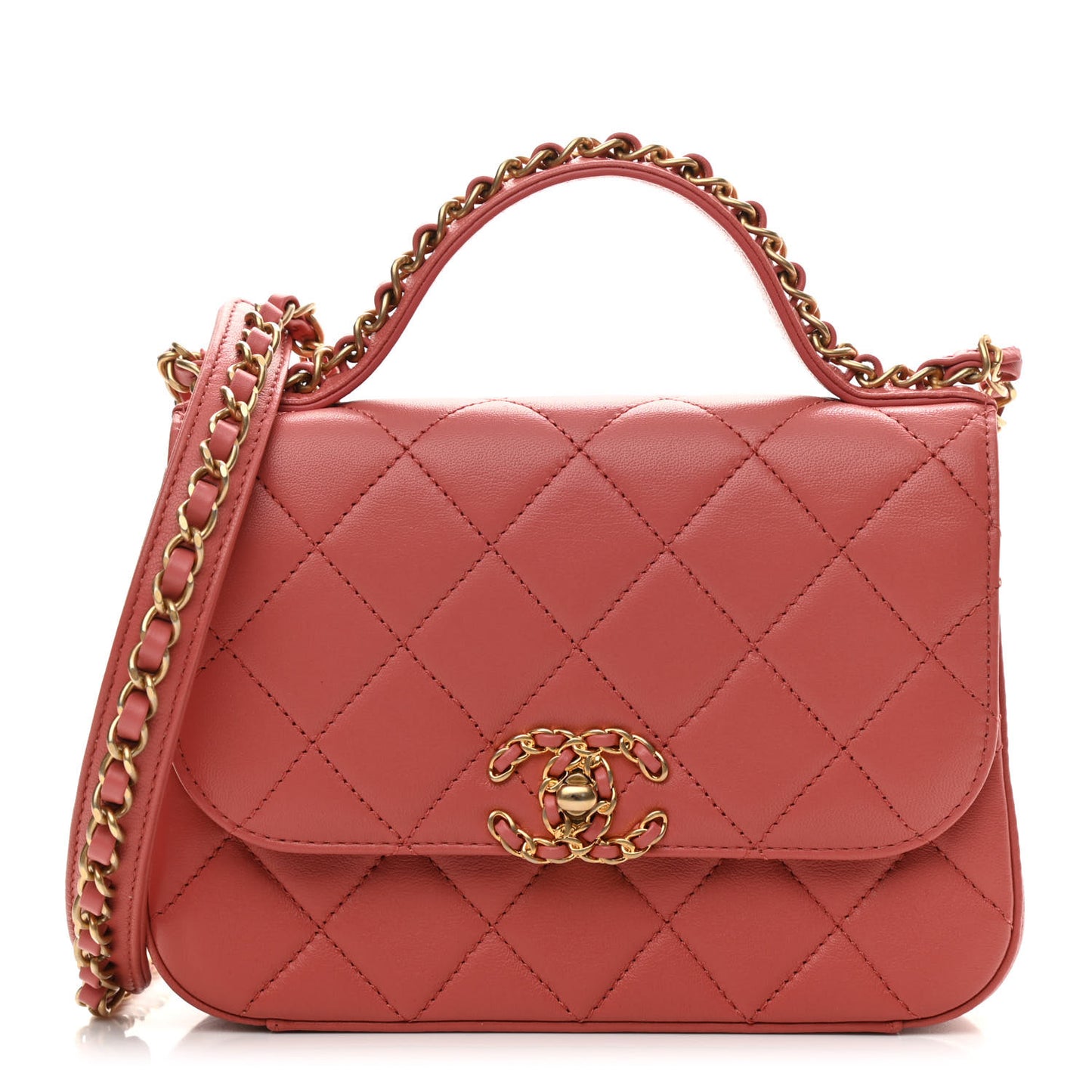 Lambskin Quilted Small Chain Infinity Top Handle Flap Dark Red