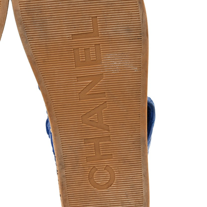 Chanel Cord Lambskin Quilted Logo Sandals 38 Blue 8 of 9