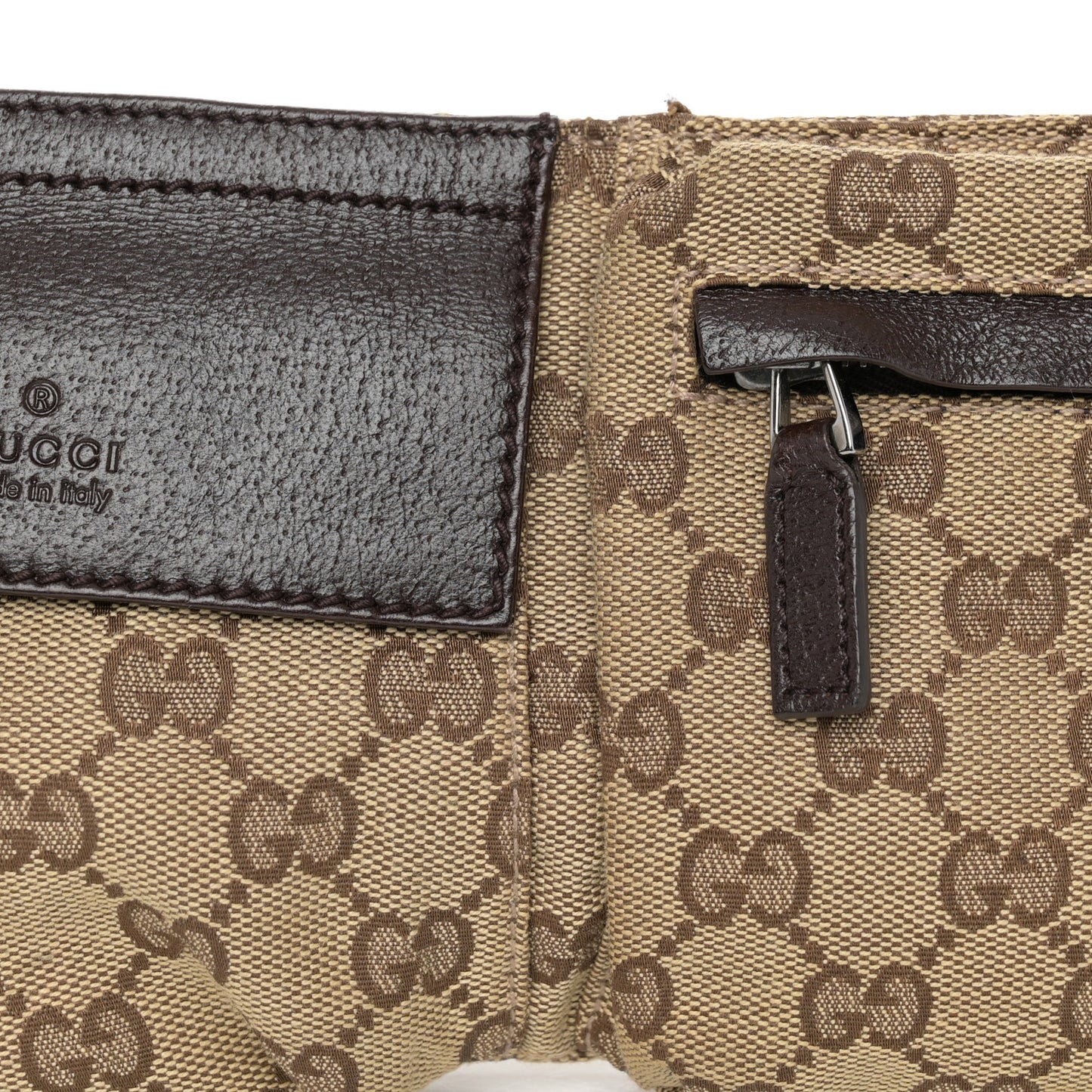 GG Monogram Double Pocket Belt Bag Dark Brown