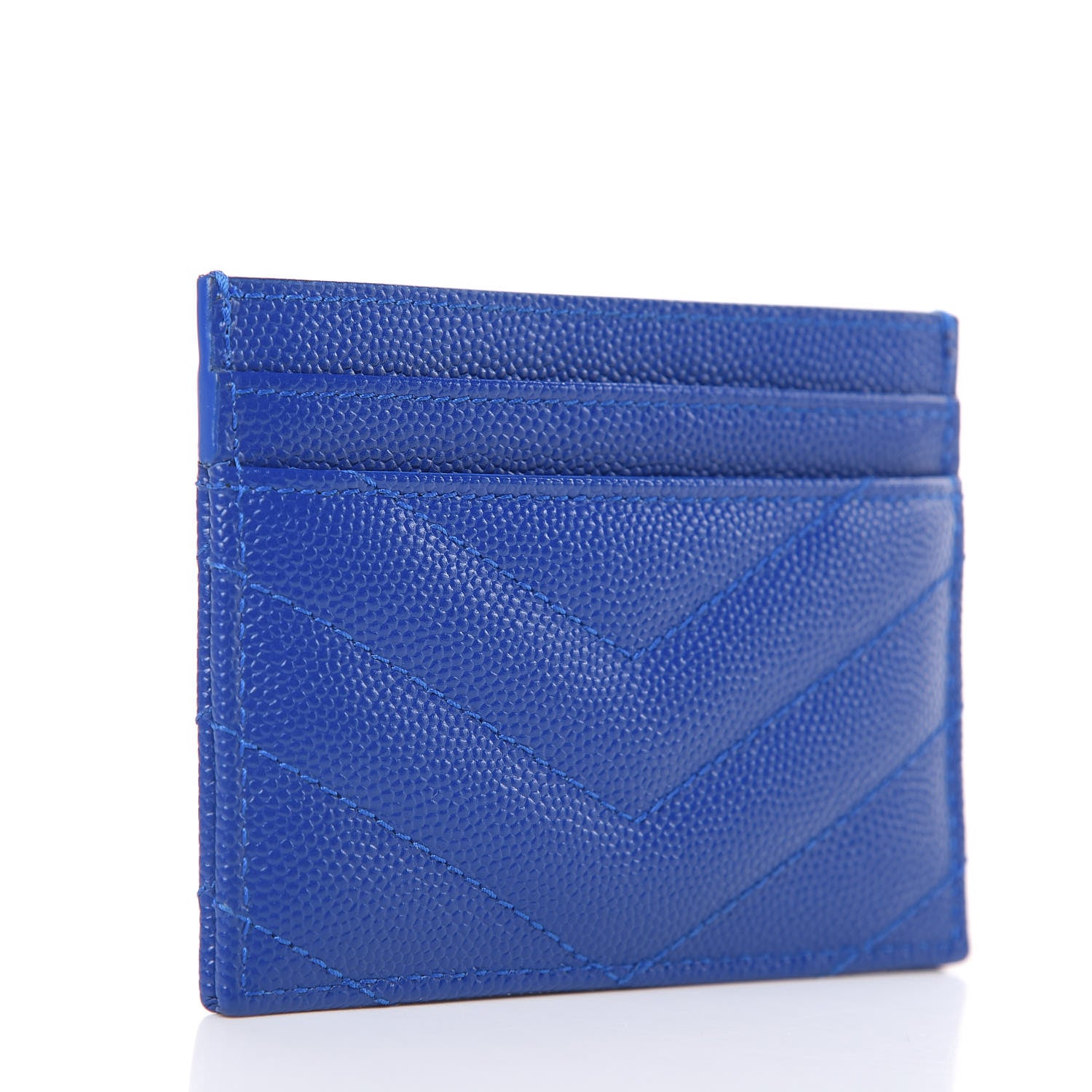Saint Laurent Grain De Poudre Matelasse Chevron Credit Monogram Card Case Blue Majorelle 3 of 8