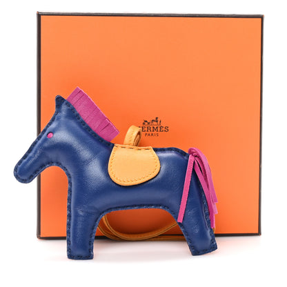 Hermes Milo Lambskin Grigri Rodeo Horse Bag Charm MM Saphir Rose Pourpre Naturel Bouton D'Or 4 of 4