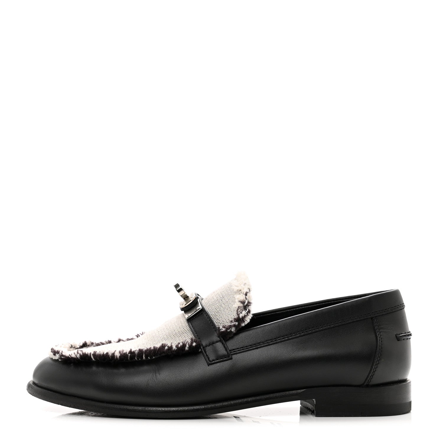 Hermes Toile Calfskin Fray Womens Destin Loafer 36.5 Black Prunoir 1 of 8