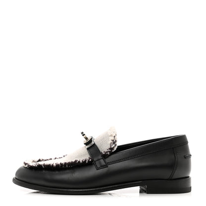 Hermes Toile Calfskin Fray Womens Destin Loafer 36.5 Black Prunoir 1 of 8
