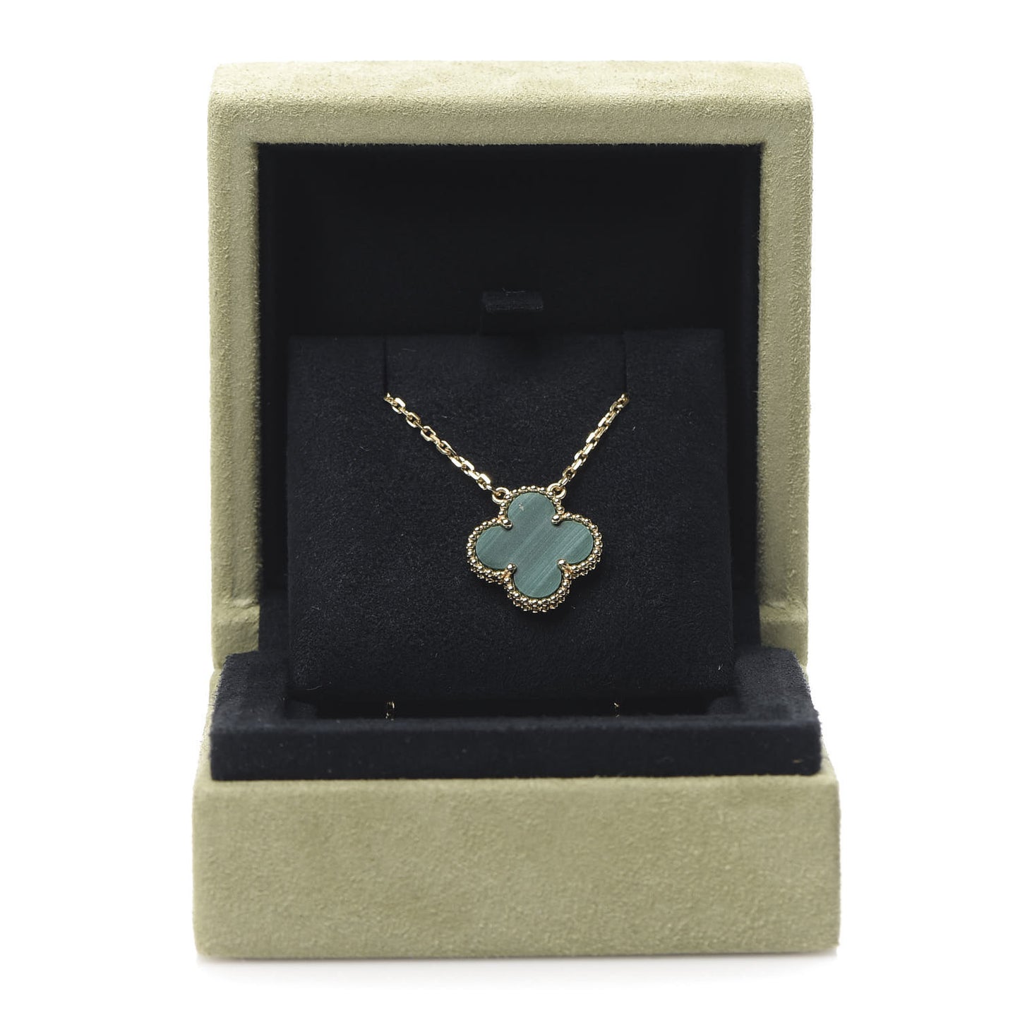 18K Yellow Gold Malachite Vintage Alhambra Pendant Necklace